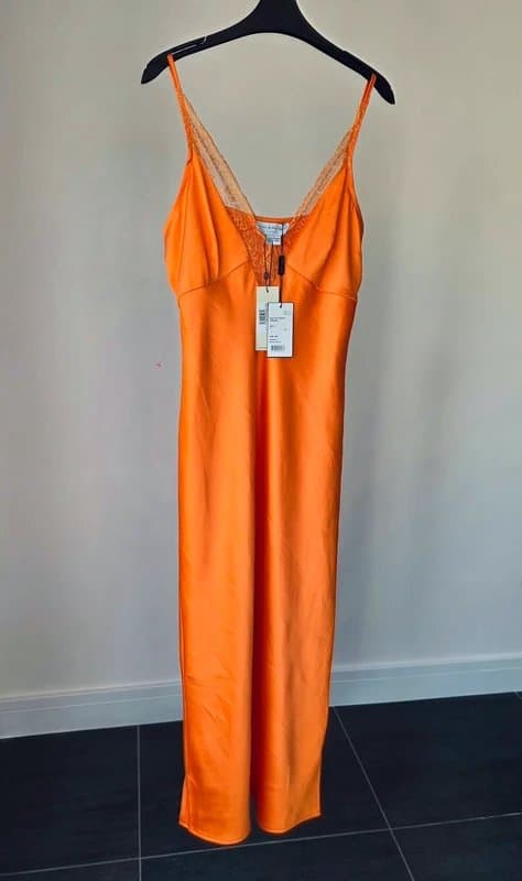 Never Fully Dressed Never Fully Dressed - 10uk Orange Satin & Lace Maxi Dress BNWT