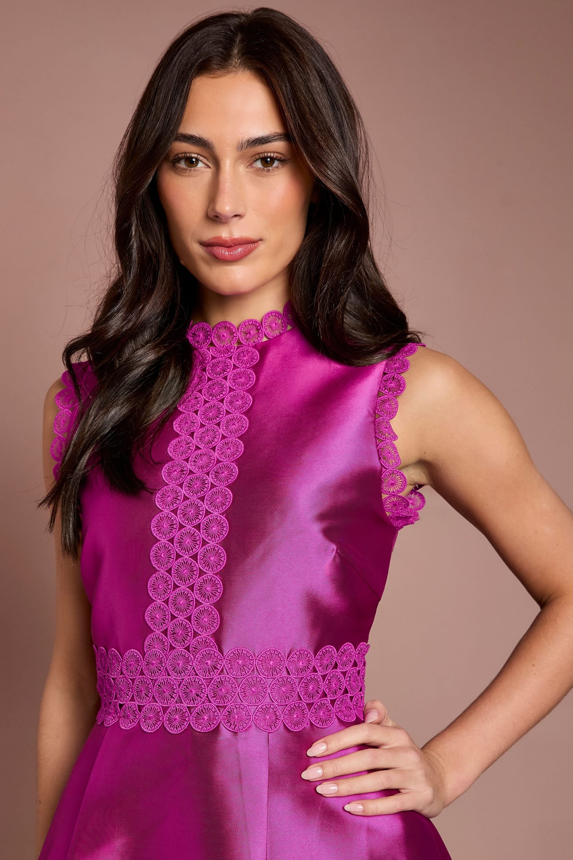 Coast Coast Women's Twill Lace Dress in Magenta - 4