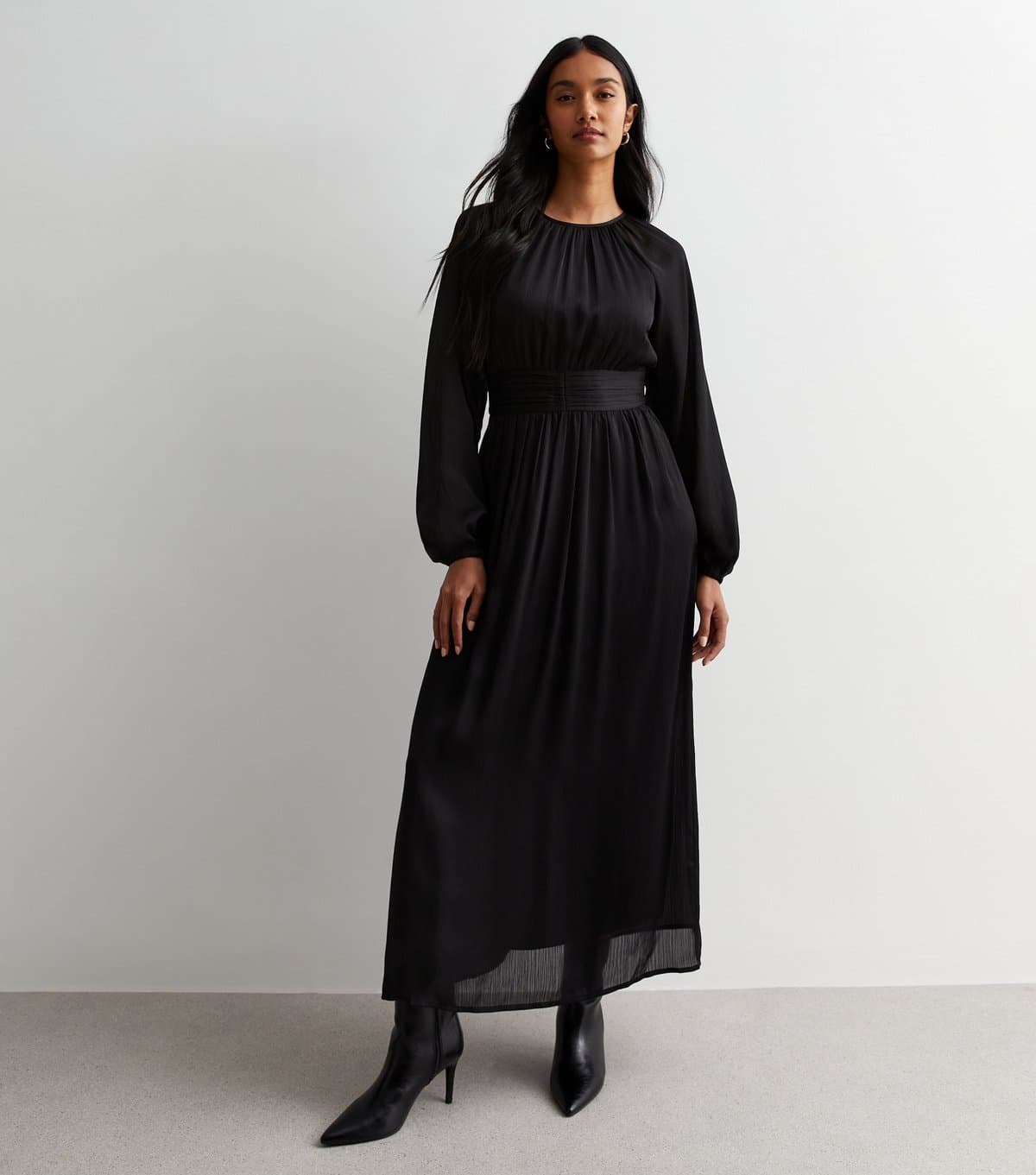 Gini London Women's Black Ruched Waist Maxi Dress Gini London New Look