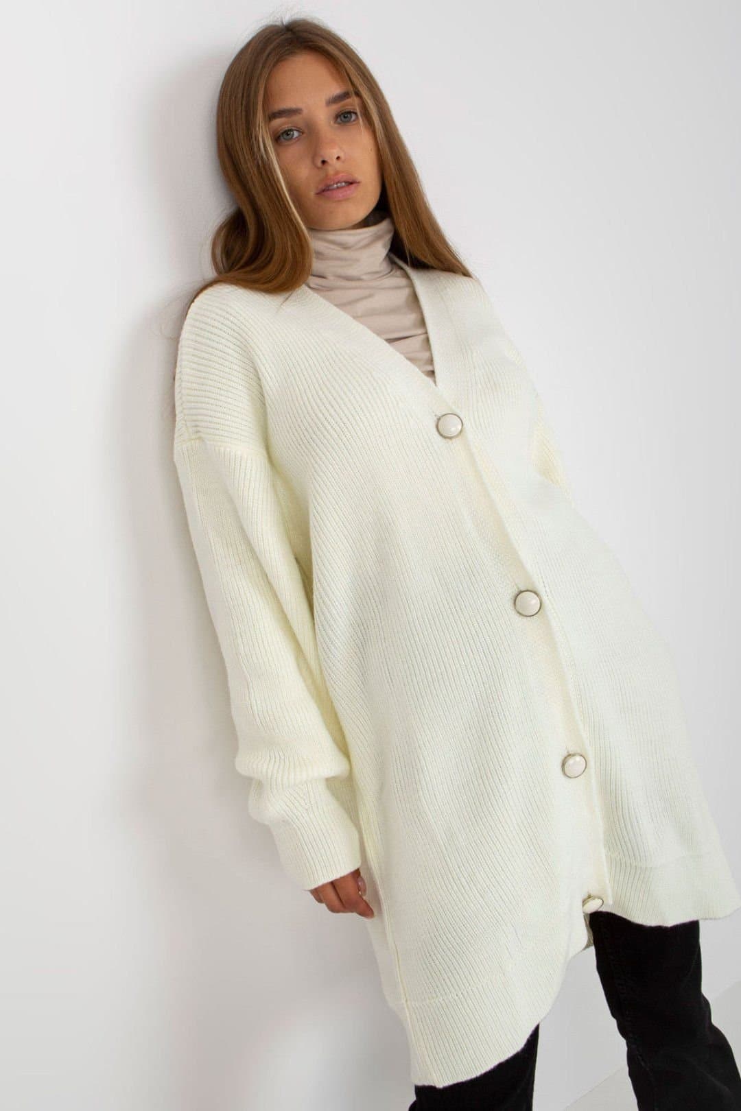 Love Lace Love Lace Women's Extended Cut Button Cardigan with Long Sleeves Style 171007 in Cream