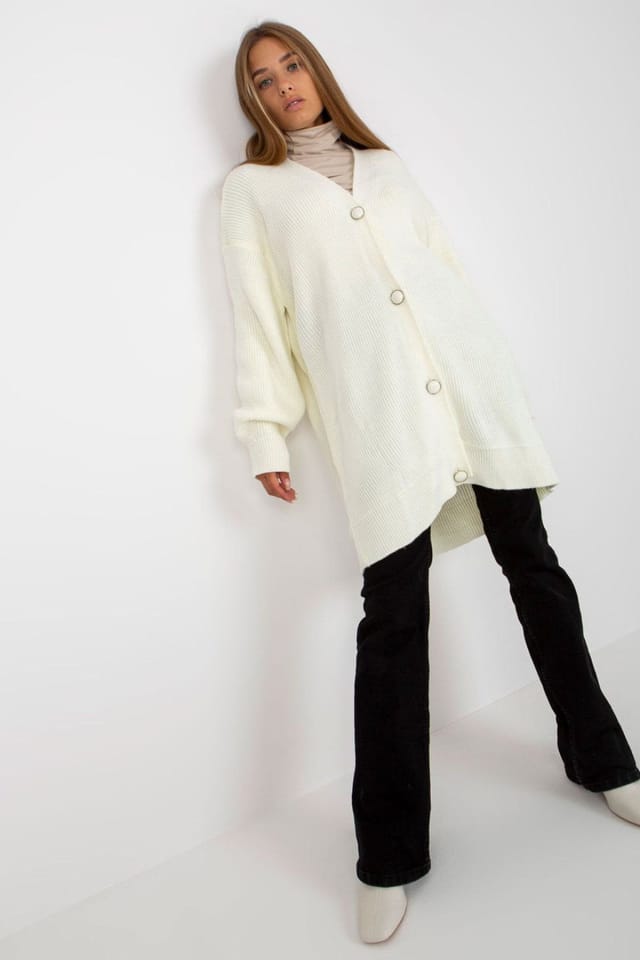 Love Lace Love Lace Women's Extended Cut Button Cardigan with Long Sleeves Style 171007 in Cream - 2