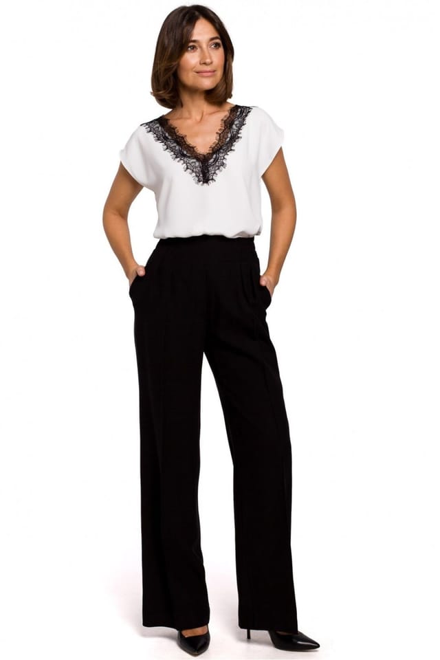 Love Lace Love Lace Women's Smooth Sleeveless Blouse with Lace Trim in White - 2