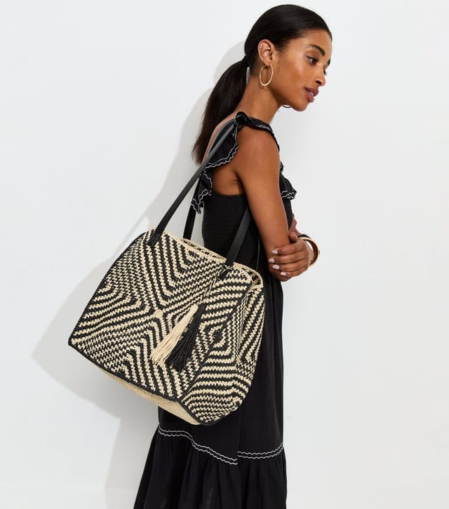 New Look Black Chevron Woven Oversized Tote Bag New Look - 2