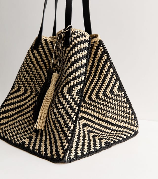 New Look Black Chevron Woven Oversized Tote Bag New Look - 3