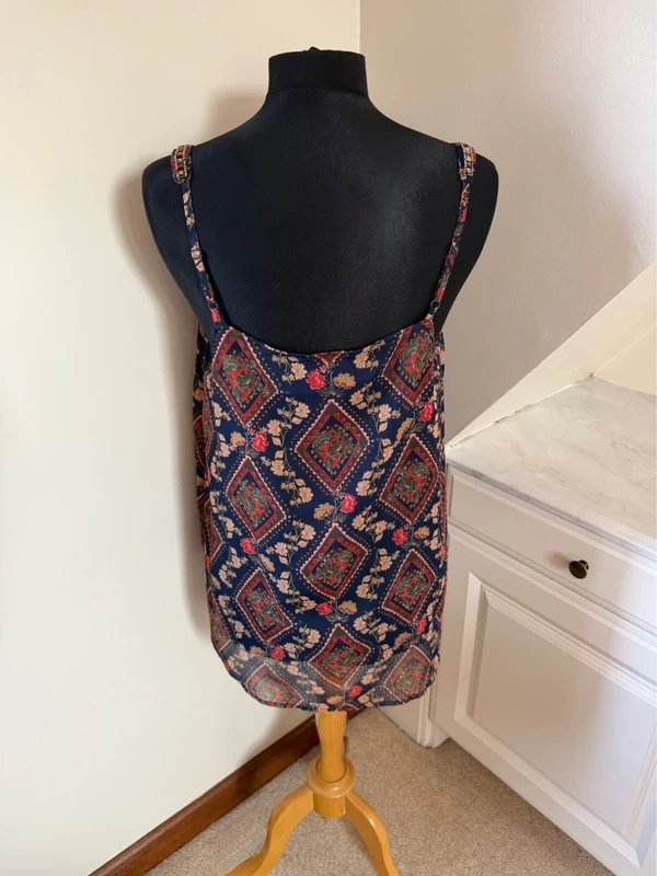 Marks & Spencer M&S Per Una Summer Cami Beaded Bohemian Chic Tank Top with Intricate Print Size 16 - 1