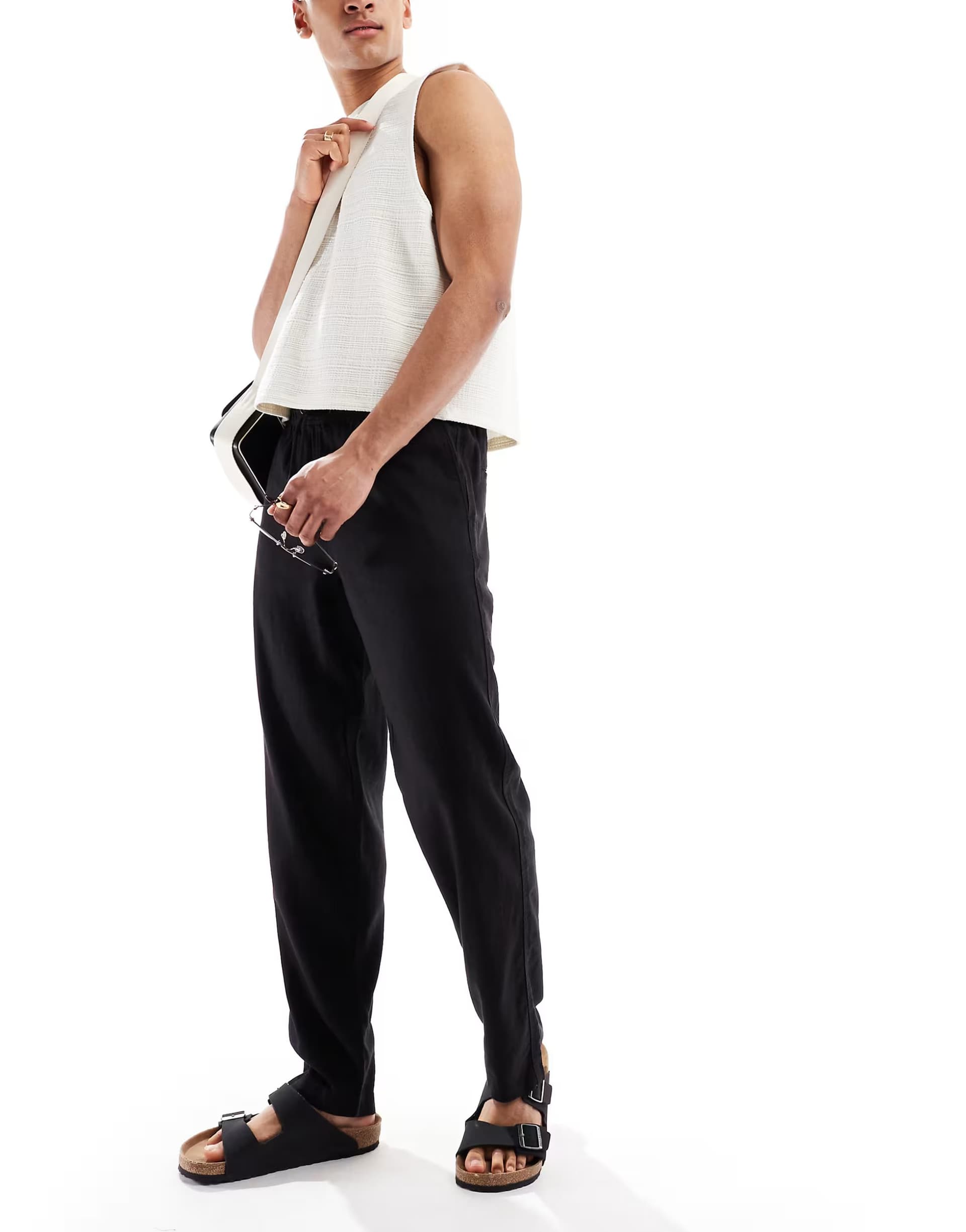 ASOS Threadbare linen mix relaxed trouser in black