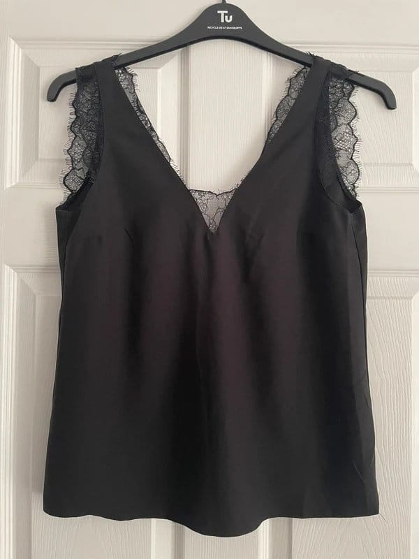 ASOS Black Lace Frill Cami Top Size 8