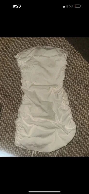Bershka White Ruched Strapless Mini Dress