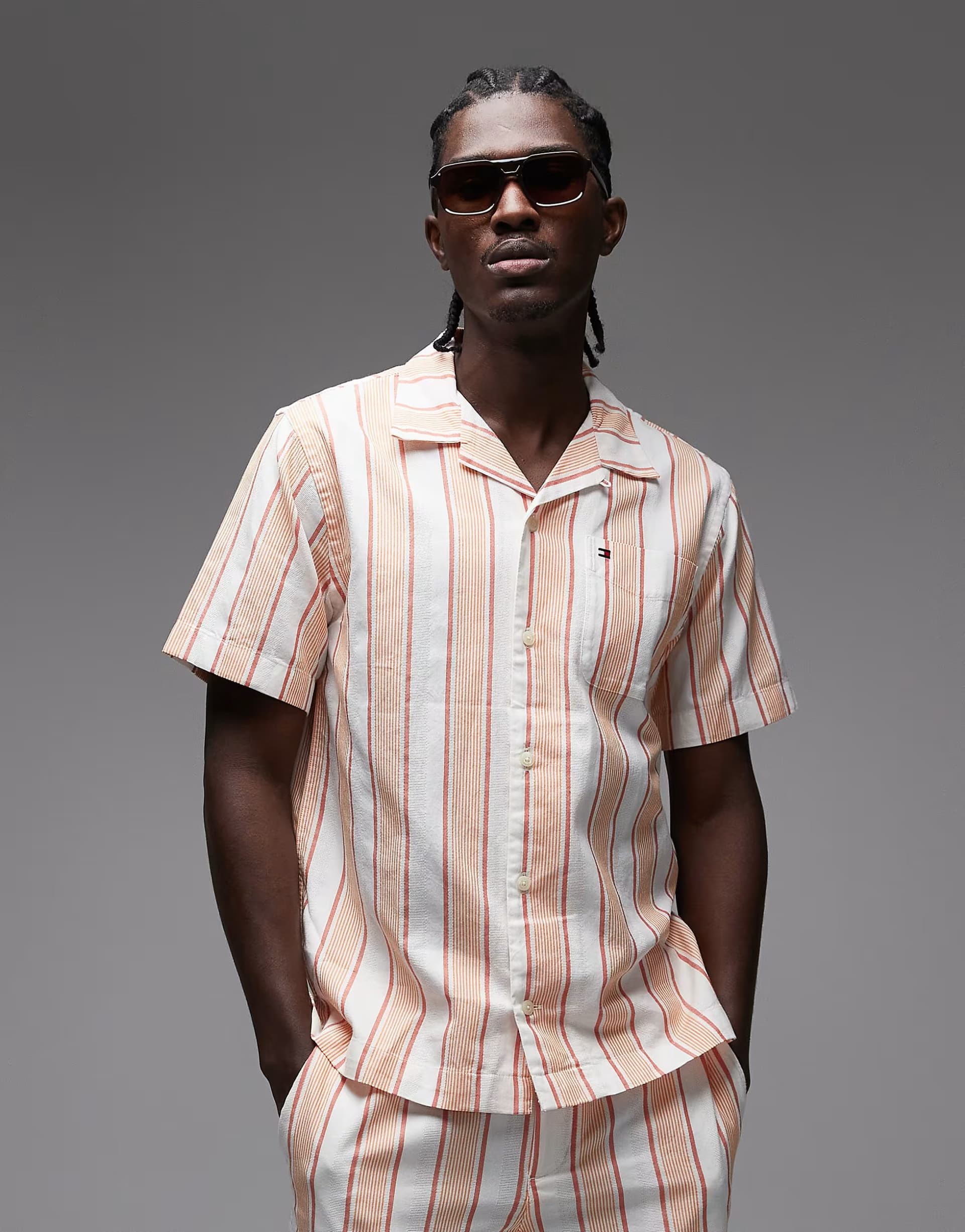 ASOS Tommy Hilfiger open structure shirt co-ord in orange stripe