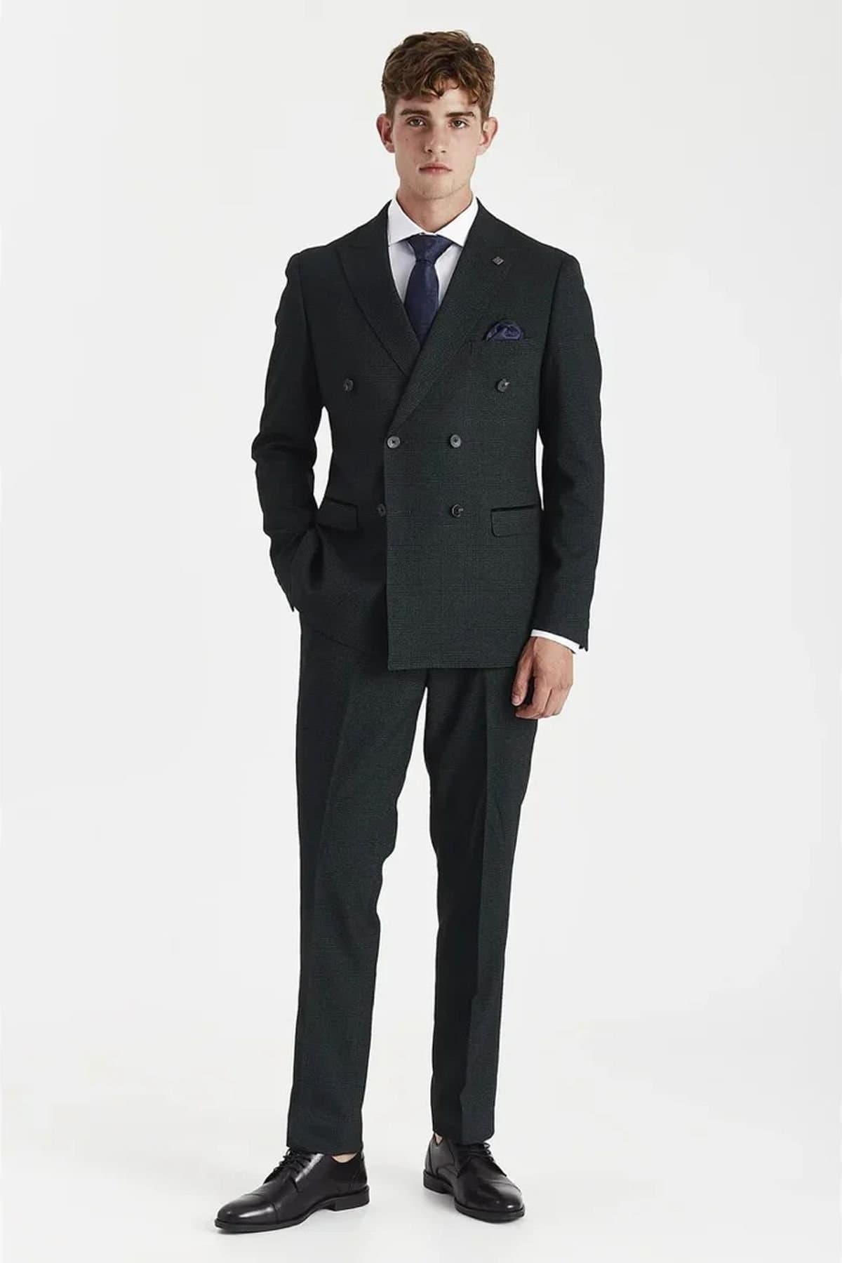 Paul Andrew Paul Andrew Men's 2 Piece Suit Prince Of Wales Checked Double Breasted in Dark Green