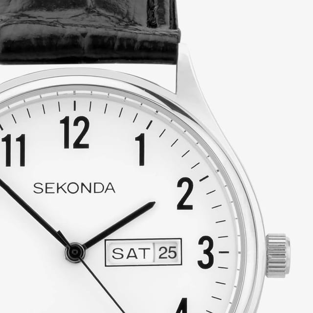 Sekonda Sekonda Women's Easy Reader Black Leather Strap Watch 30121 in White - 3