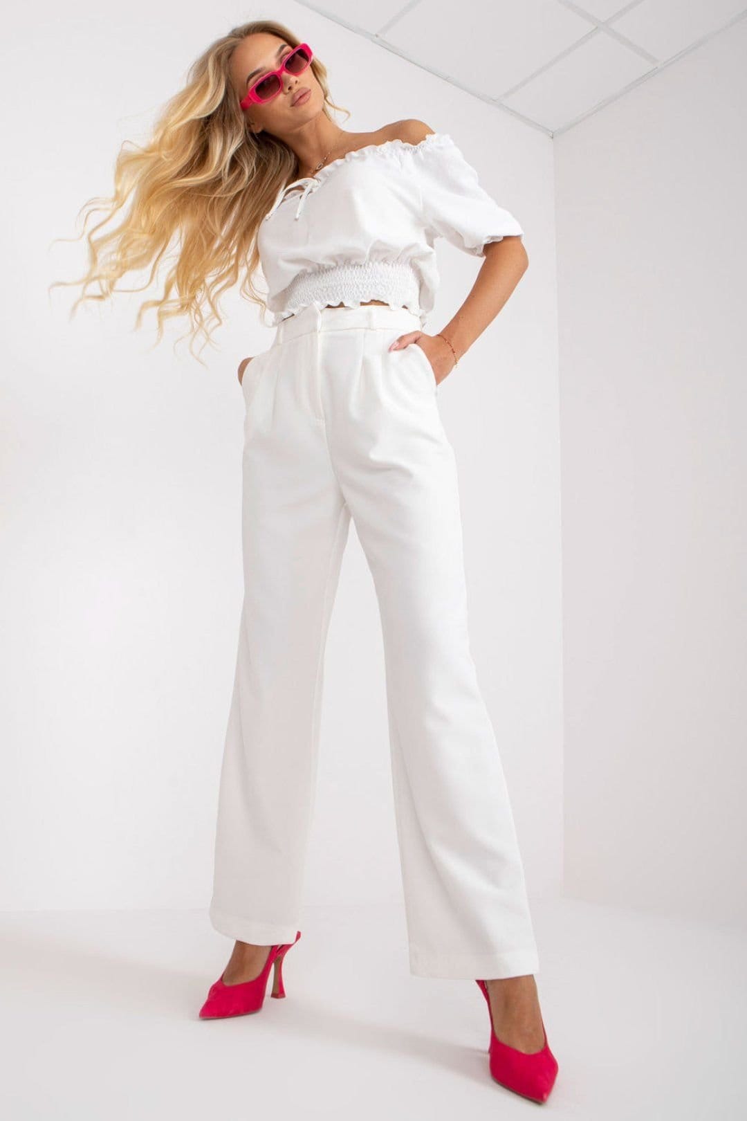 Love Lace White Wide Leg Fabric Pants