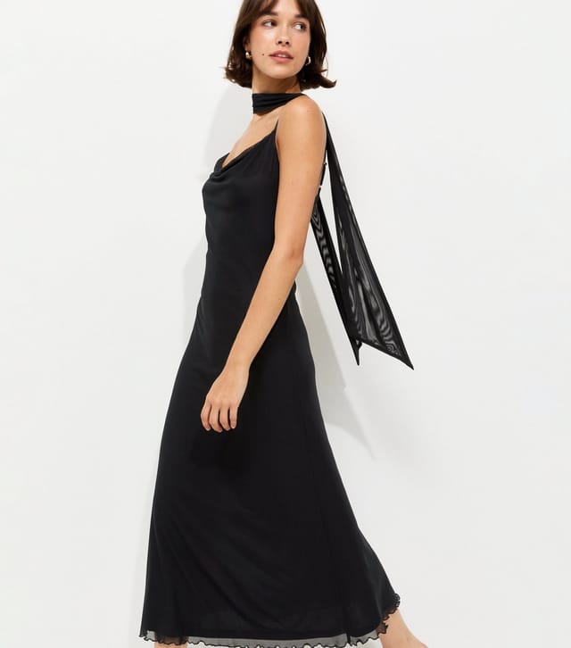 New Look Women's Black Mesh Cowl Neck Midi Dress with Scarf New Look - 2
