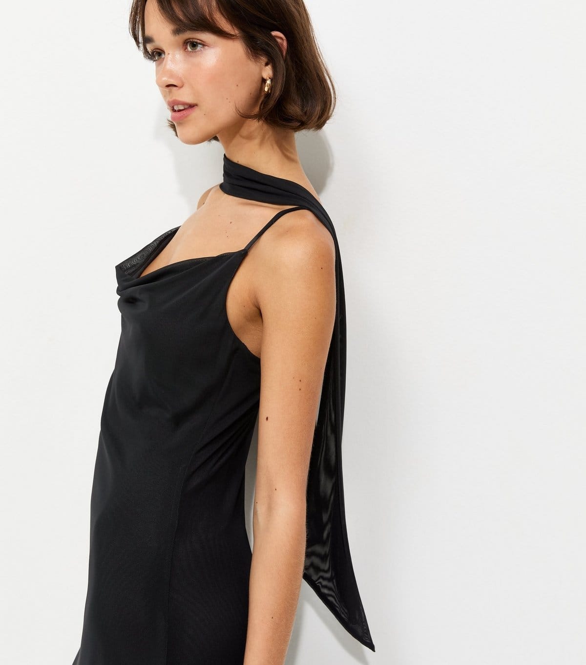 New Look Women's Black Mesh Cowl Neck Midi Dress with Scarf New Look - 4