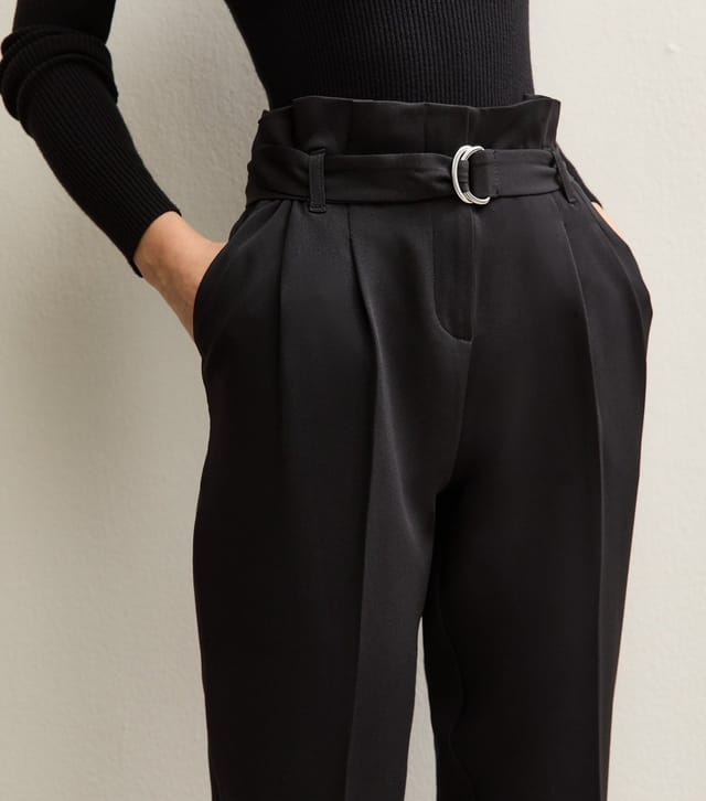 New Look Women's Black Belted Paperbag Waist Trousers New Look - 2