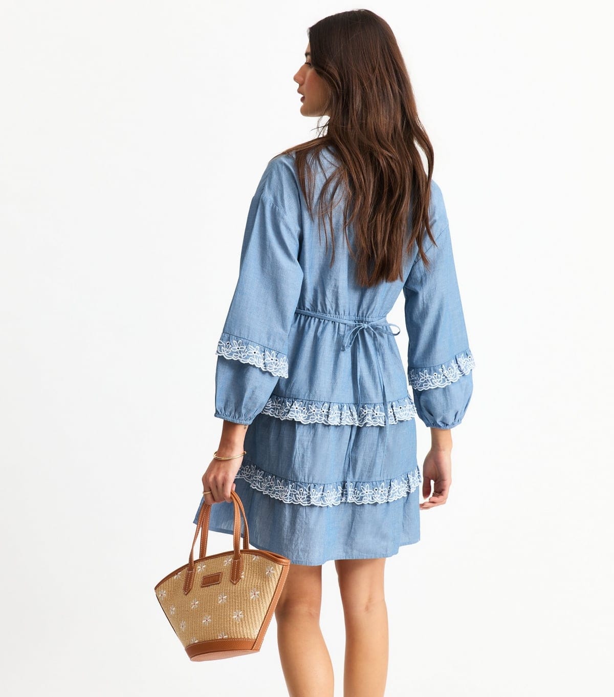 New Look Women's Blue Ruffle Trimmed Chambray Mini Dress New Look - 4