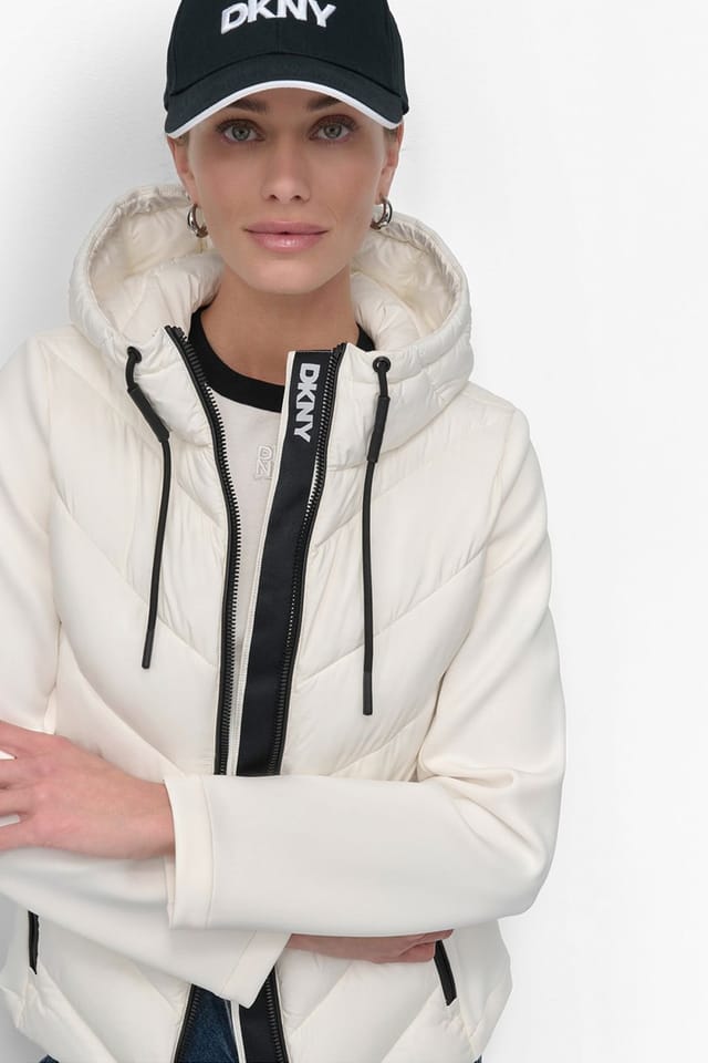 DKNY DKNY Women's Quilted Mix Media Mid Layer Jacket Cream - 2