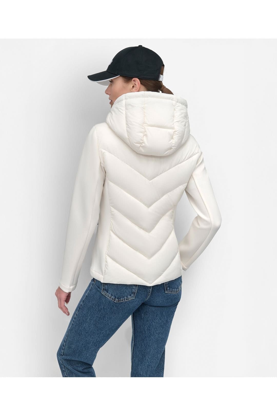 DKNY DKNY Women's Quilted Mix Media Mid Layer Jacket Cream - 4