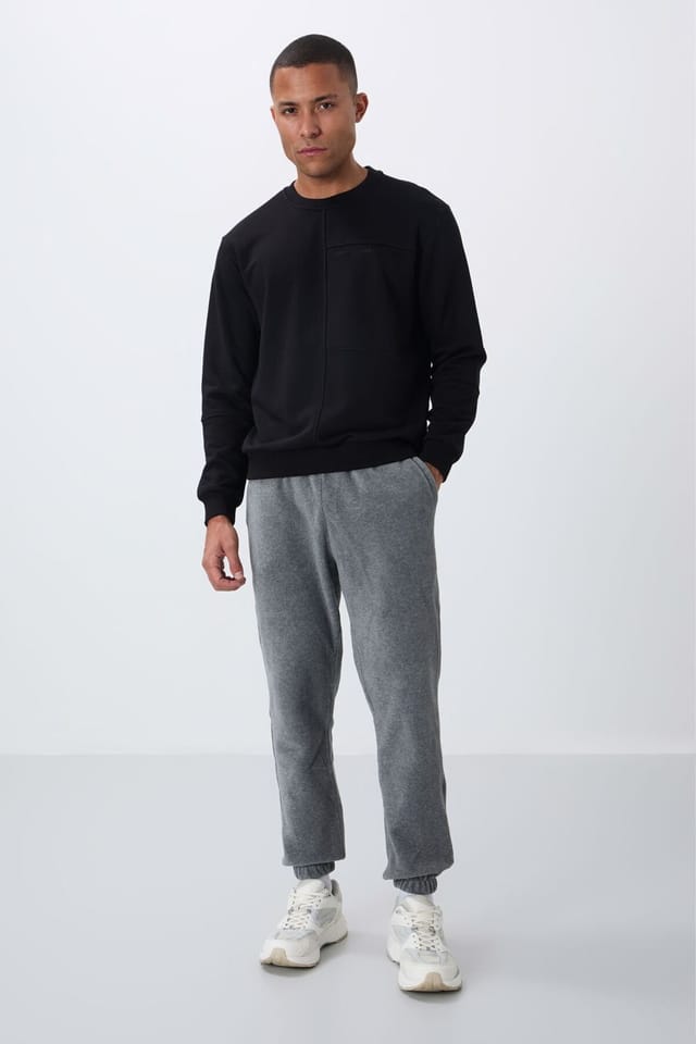 Tommy Life Tommy Life Men's Solid Crew Neck Sweatshirt in Black - 2