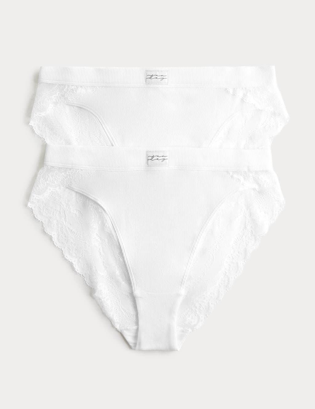 Marks & Spencer M&S 2 Pack Juni Cotton Rib High Waisted High Leg Knickers White