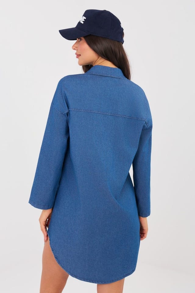 Love Lace Love Lace Women's Cotton Elastane Button Shirt Dress with Pockets Style 223803 in Blue - 3