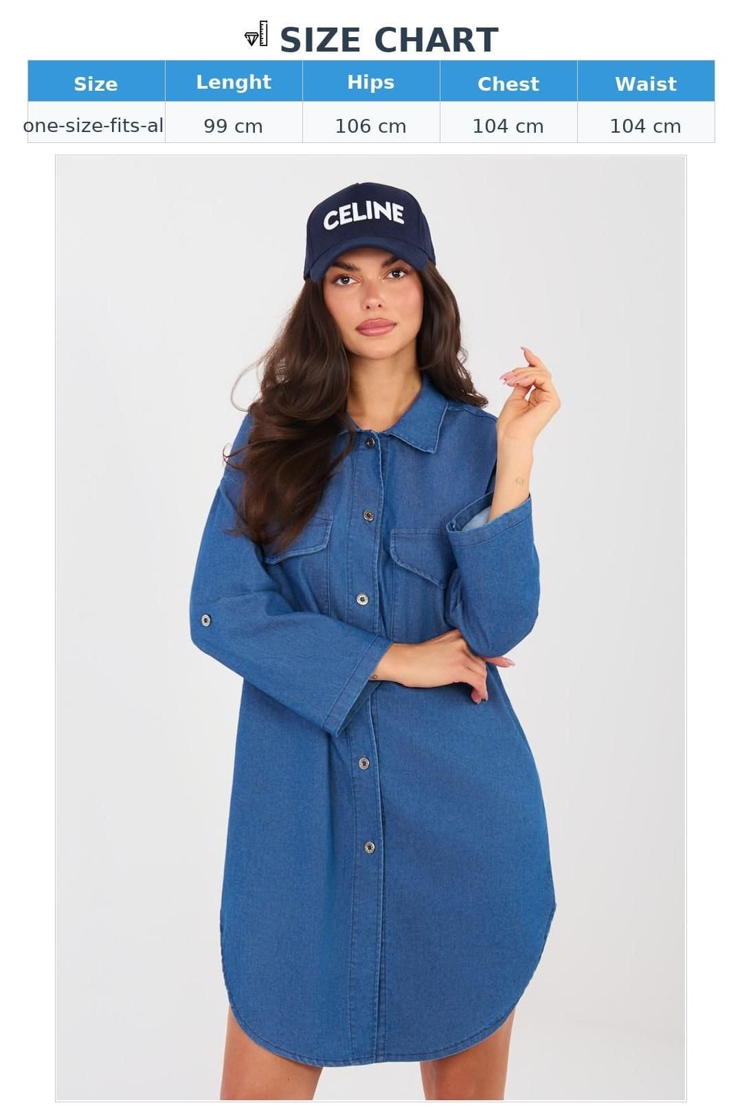 Love Lace Love Lace Women's Cotton Elastane Button Shirt Dress with Pockets Style 223803 in Blue - 4