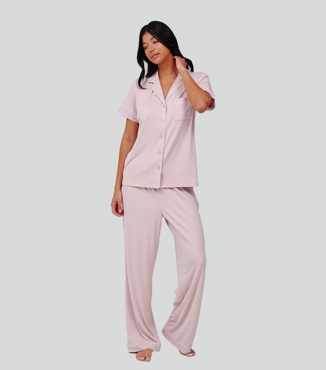 Loungeable Women's Pink Short Sleeve Top and Trousers Pyjama Set Loungeable New Look - 2