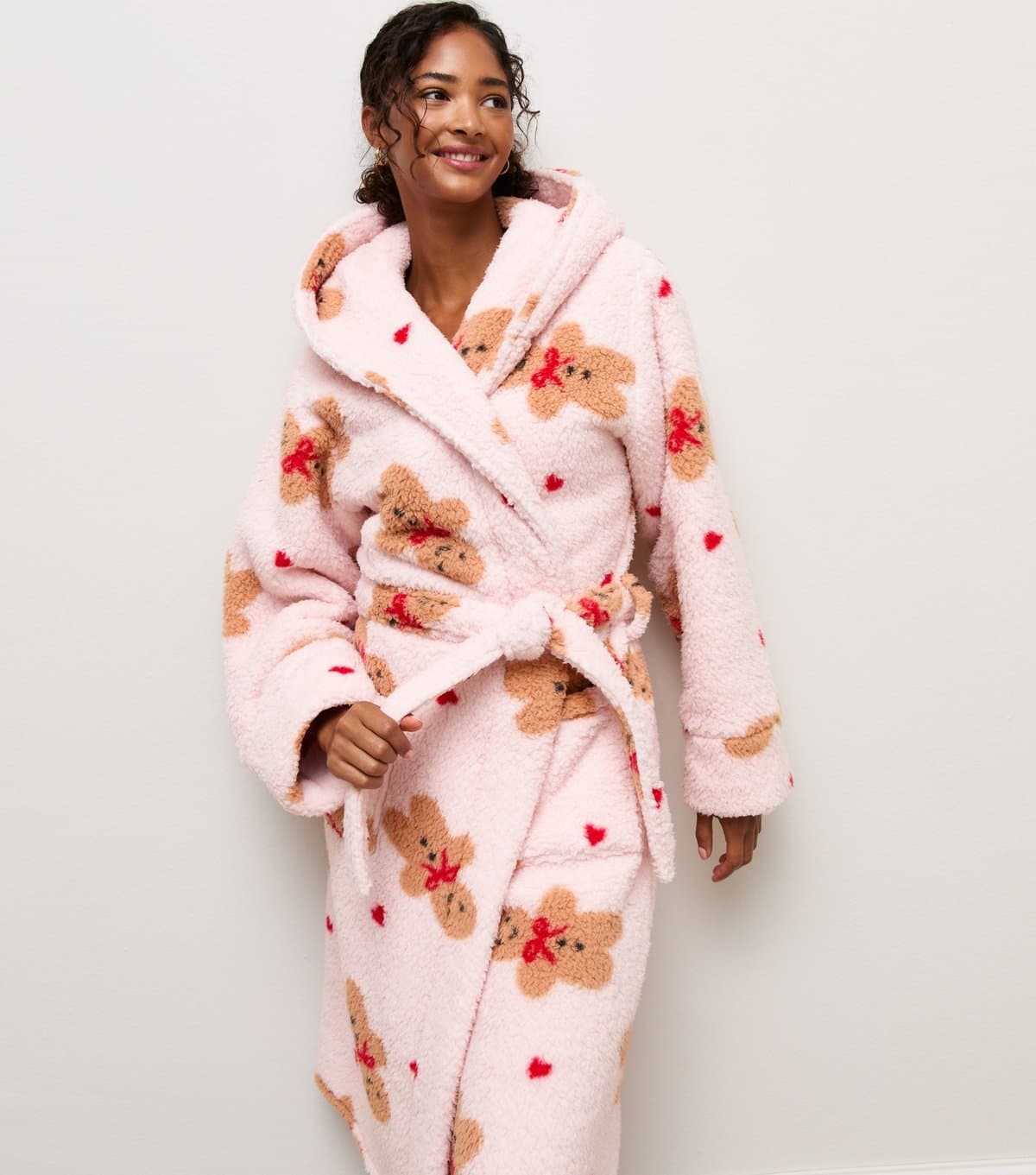 New Look Women's Pink Gingerbread Double Borg Texture Robe New Look