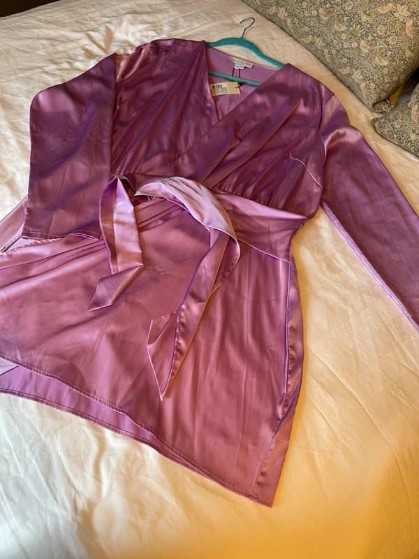Never Fully Dressed Never Fully Dressed Vienna Lilac Silk Satin Wrap Dress XXL