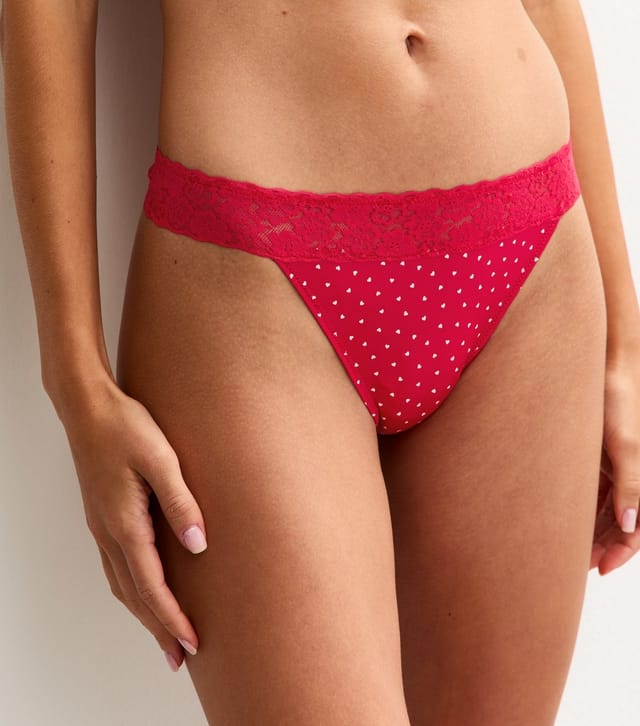 New Look Women's Red Heart Print Lace Top Thong New Look - 3