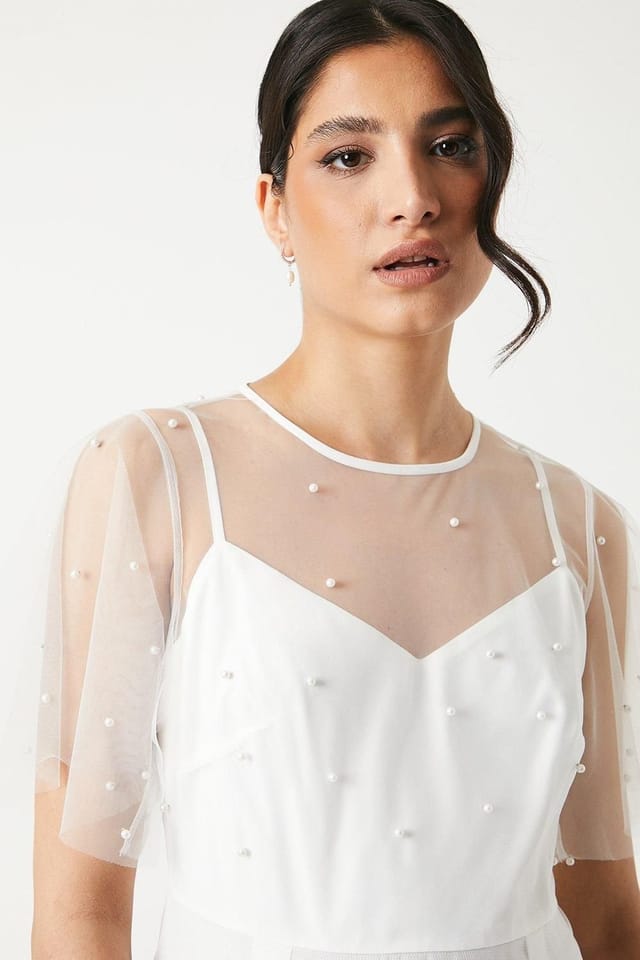 Coast Coast Women's Pearl Embellished Mesh Wedding Dress in Ivory - 2
