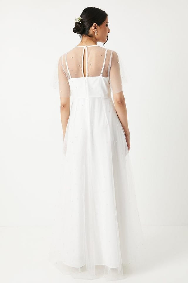 Coast Coast Women's Pearl Embellished Mesh Wedding Dress in Ivory - 3