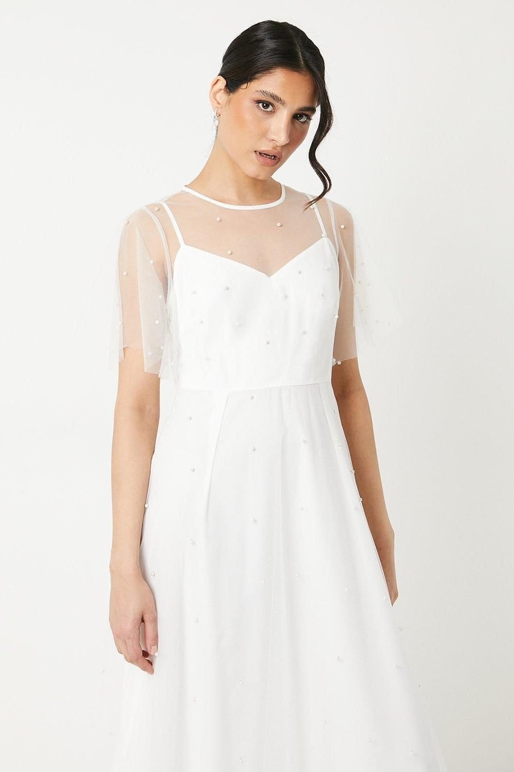 Coast Coast Women's Pearl Embellished Mesh Wedding Dress in Ivory - 4