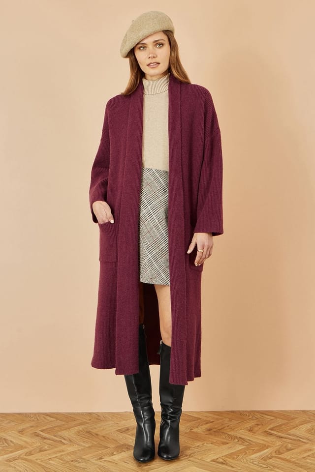 Yumi Yumi Women's Burgundy Knitted Maxi Cardigan With Pockets - 2