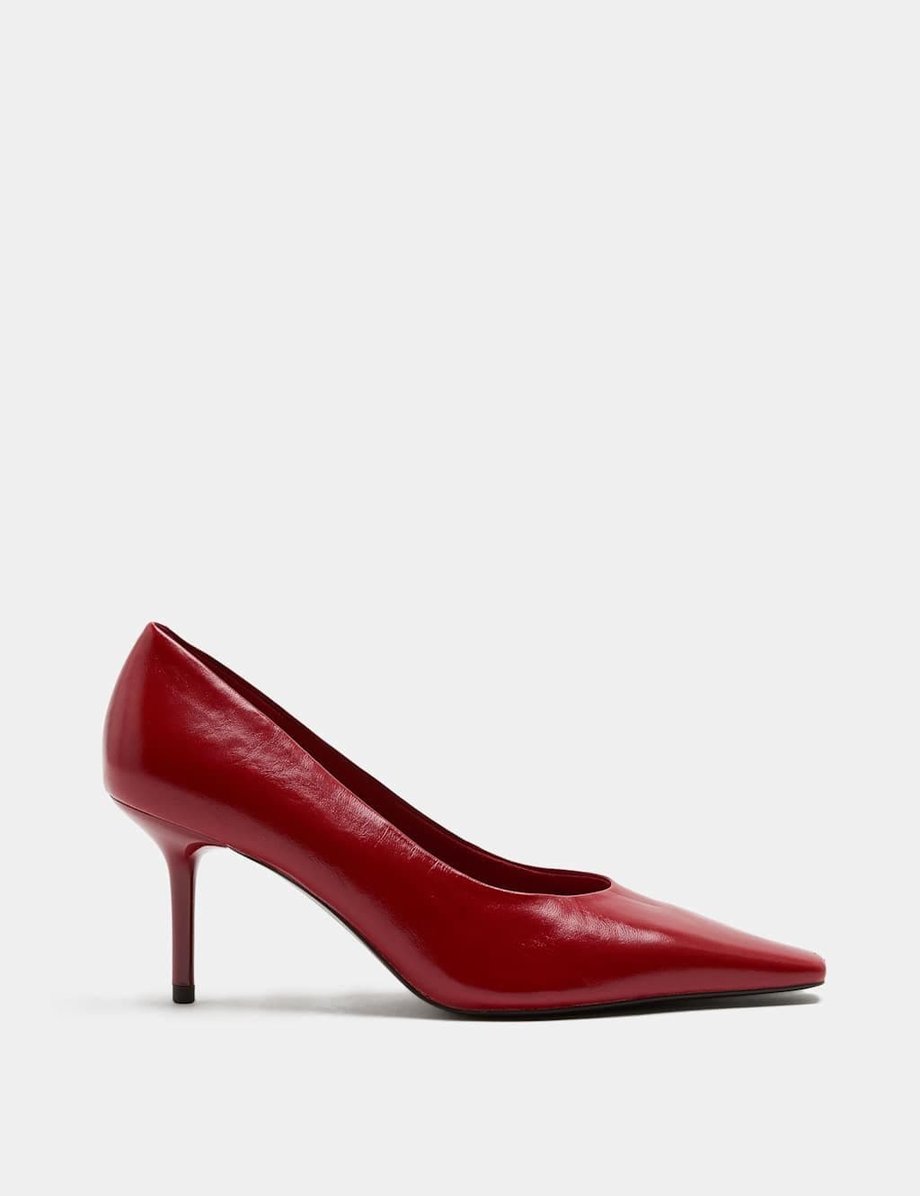 Marks & Spencer M&S Leather Stiletto Heel Chisel Toe Court Shoes Red