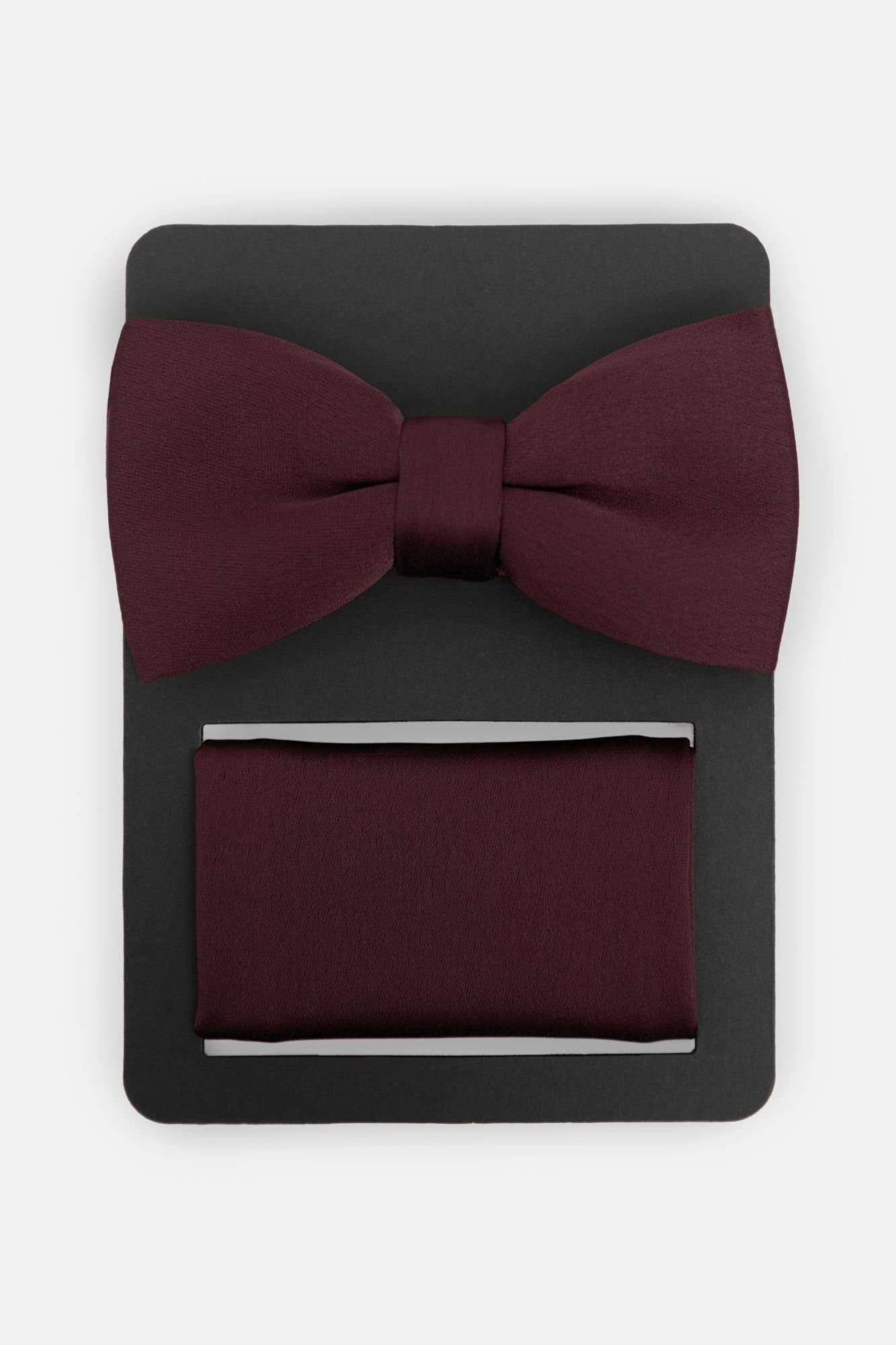 Maya Deluxe Maya Deluxe Men's Satin Bow Tie Pocket Square Set in Burgundy