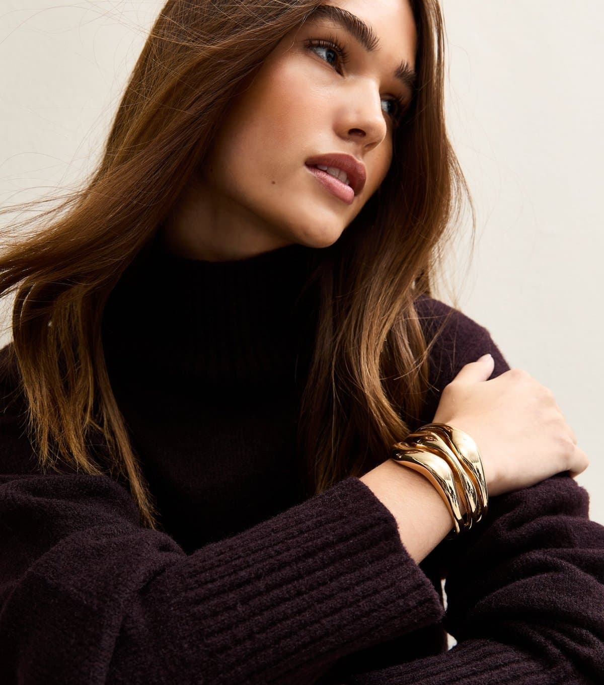 New Look Gold Tone Chunky Sleek Wrap Around Bracelet New Look