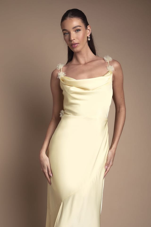 Coast Coast Women's Strappy Cowl Maxi with Floral Detail Bridesmaid Dress in Lemon - 2