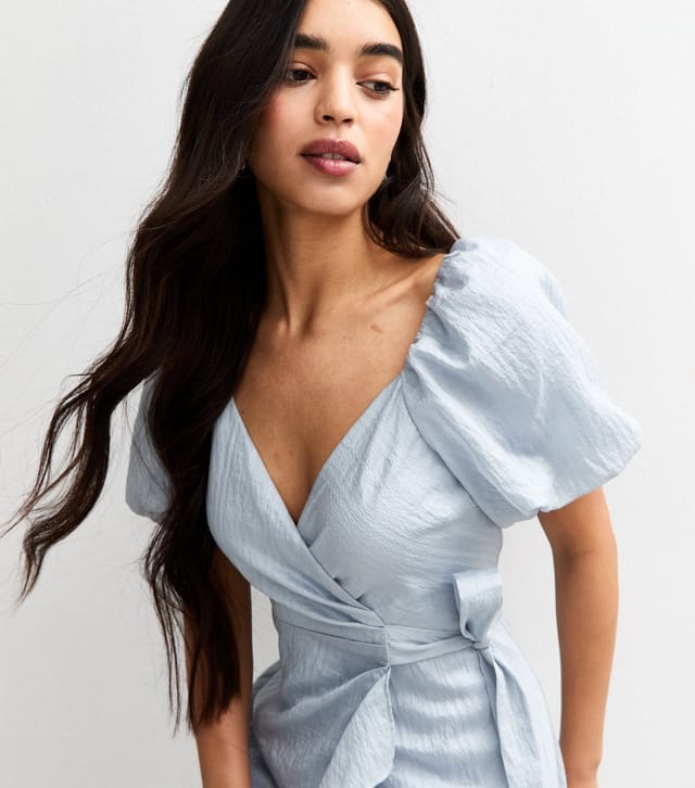 New Look Women's Light Blue Textured Wrap Ruffle Midi Dress New Look - 2