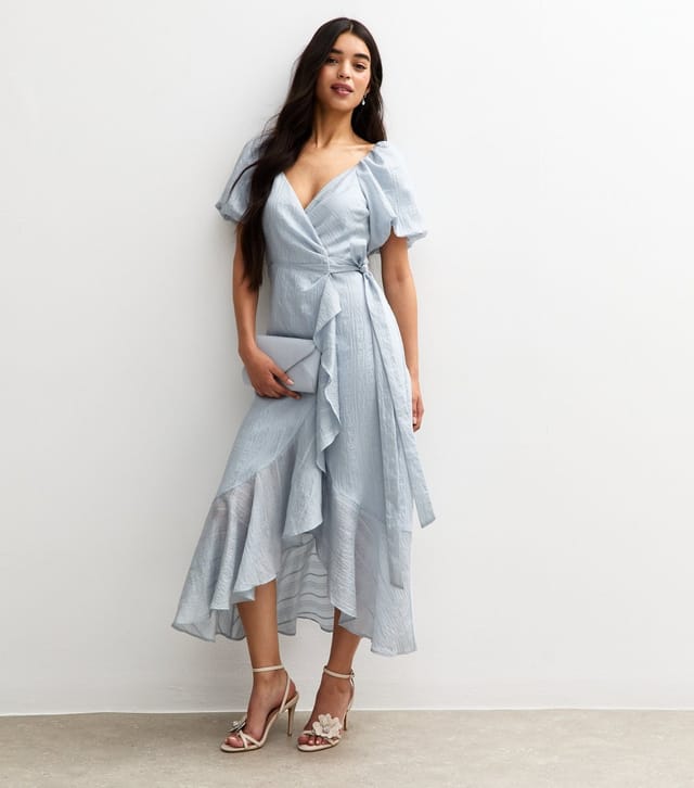 New Look Women's Light Blue Textured Wrap Ruffle Midi Dress New Look - 3