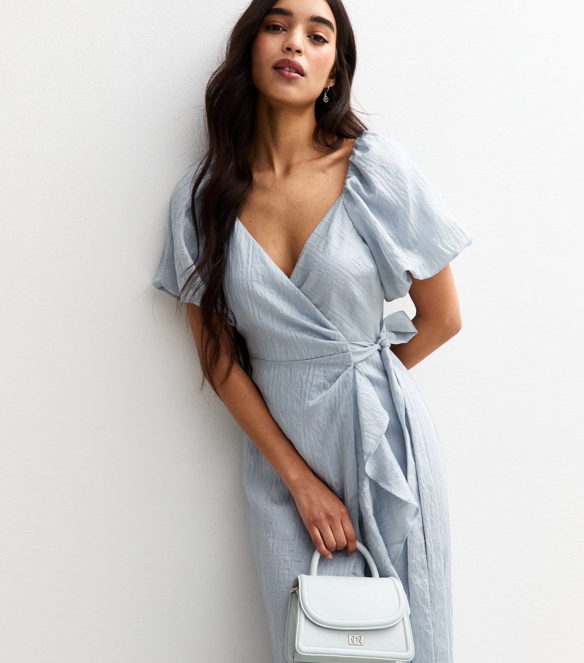 New Look Women's Light Blue Textured Wrap Ruffle Midi Dress New Look - 4