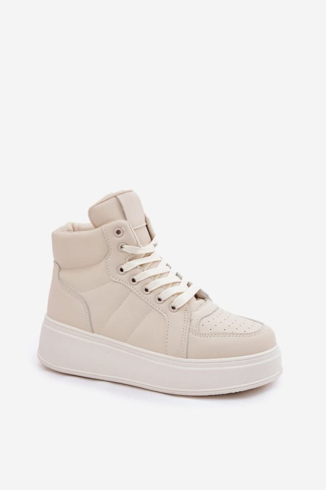 Love Lace Love Lace Women's Platform High Top Lace Up Sneakers with Smooth Upper in Beige - 2