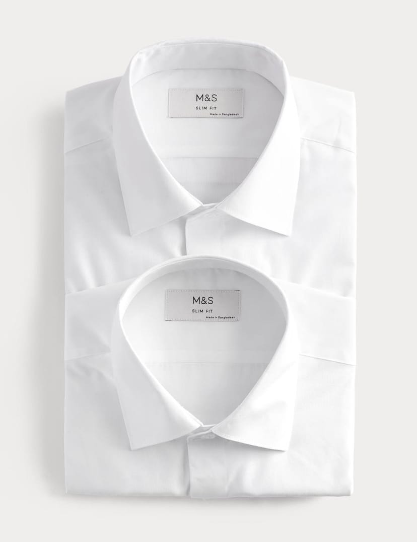Marks & Spencer M&S 2 Pack Slim Fit Easy Iron Shirts White - 1