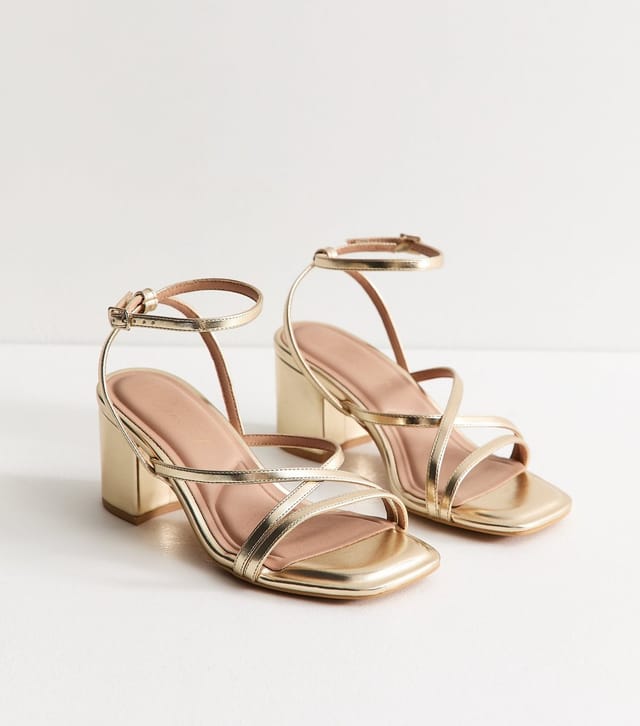 New Look Women's Extra Wide Fit Gold Block Heel Multi Strap Sandals New Look - 2