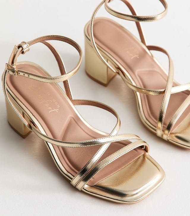 New Look Women's Extra Wide Fit Gold Block Heel Multi Strap Sandals New Look - 3