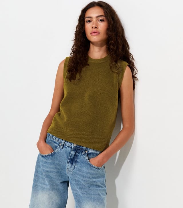 New Look Women's Light Khaki Midweight Knit Meet The Jean Tabard Vest New Look - 2