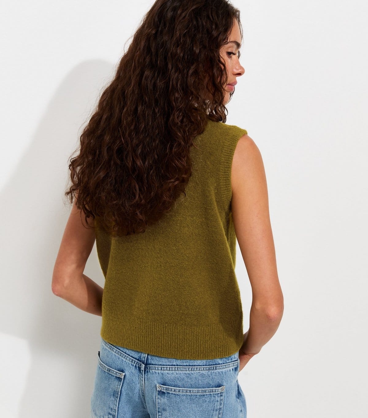 New Look Women's Light Khaki Midweight Knit Meet The Jean Tabard Vest New Look - 4