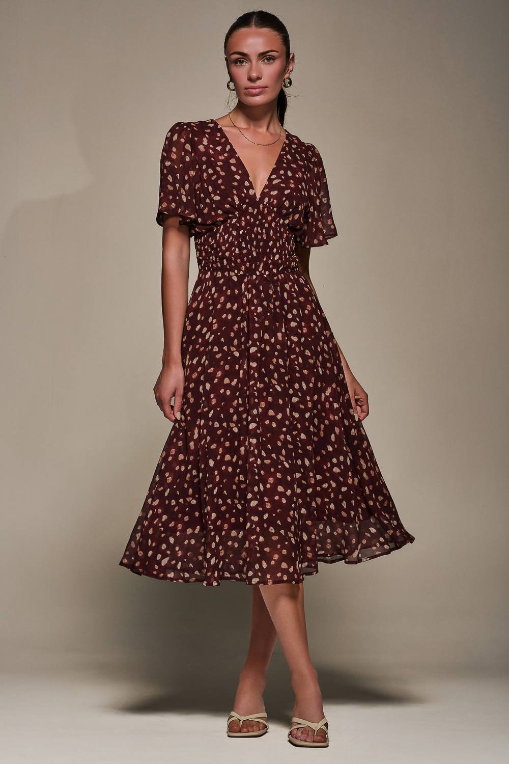 Jolie Moi Jolie Moi Women's Chiffon Tie Back Detail Midi Dress in Burgundy - 3