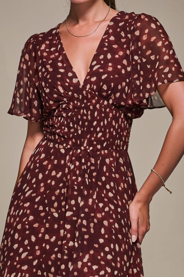 Jolie Moi Jolie Moi Women's Chiffon Tie Back Detail Midi Dress in Burgundy - 3