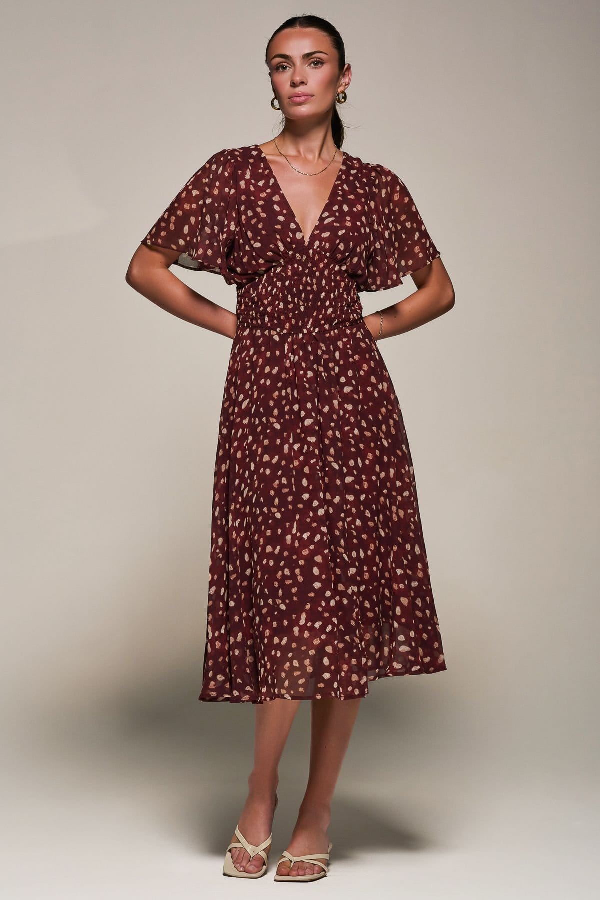 Jolie Moi Jolie Moi Women's Chiffon Tie Back Detail Midi Dress in Burgundy - 4